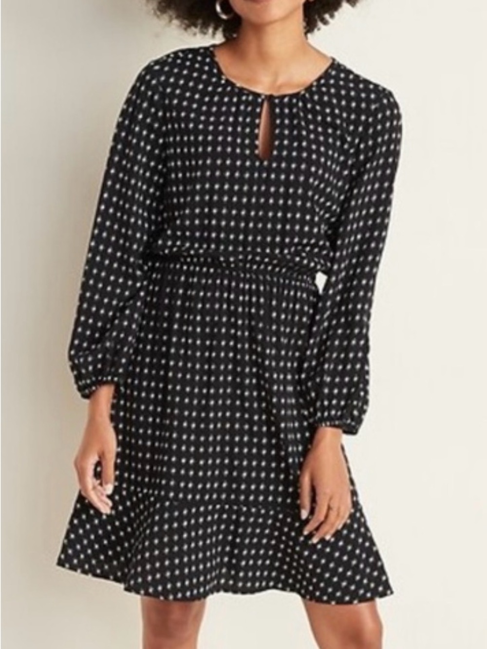 Old Navy Women’s Keyhole Neckline Polka Dot Geometric Print Dress Small S Black
